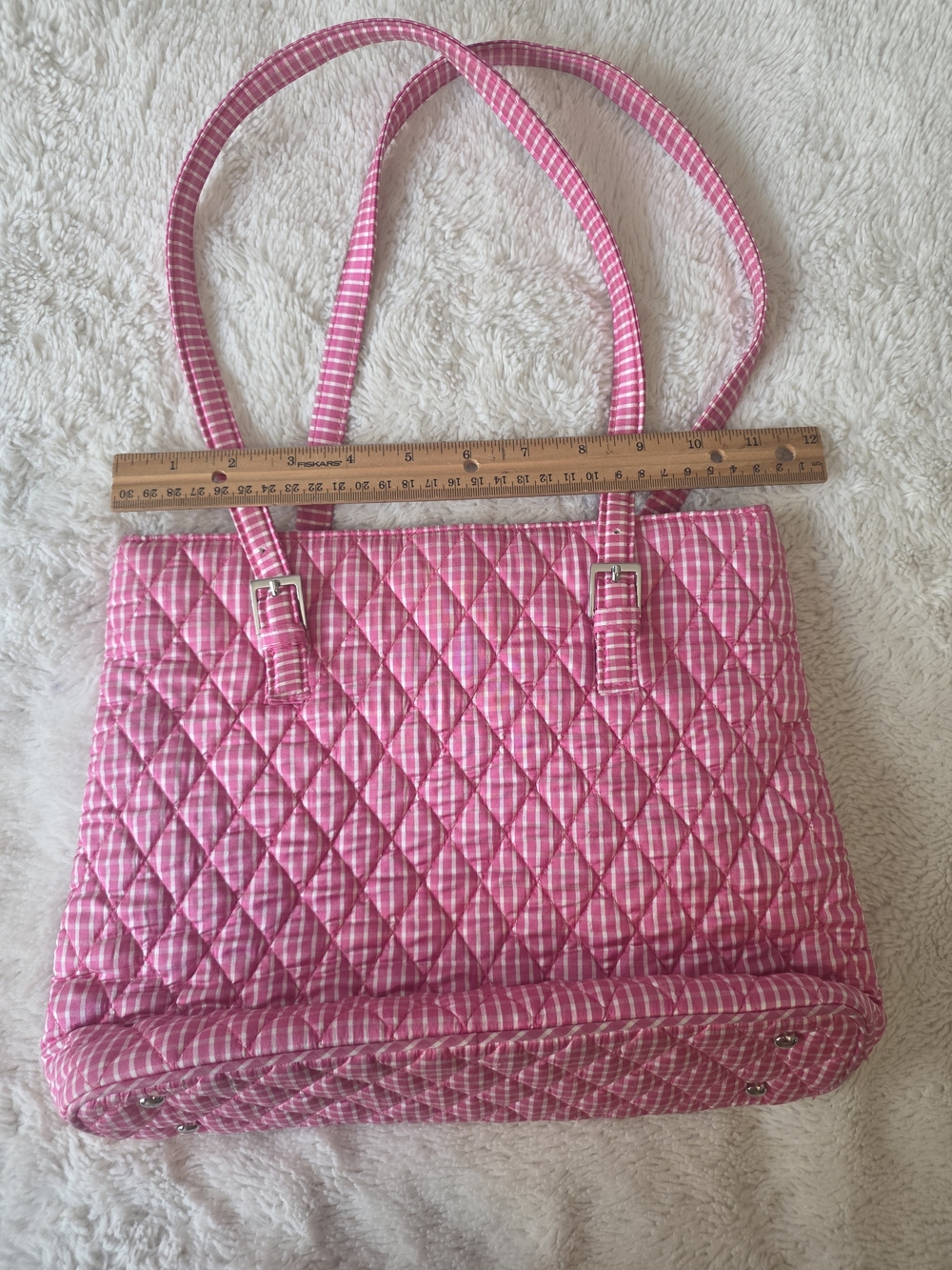 Vera Bradley Pink/White Gingham Quilted Tote Magnetic Snap Pockets Zip - Picture 10 of 10